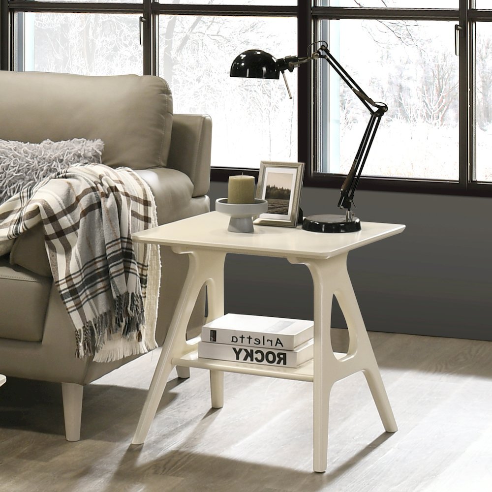 Arona Mid-Century Modern Wood Shelf End Table, Off-White Finish. Picture 2