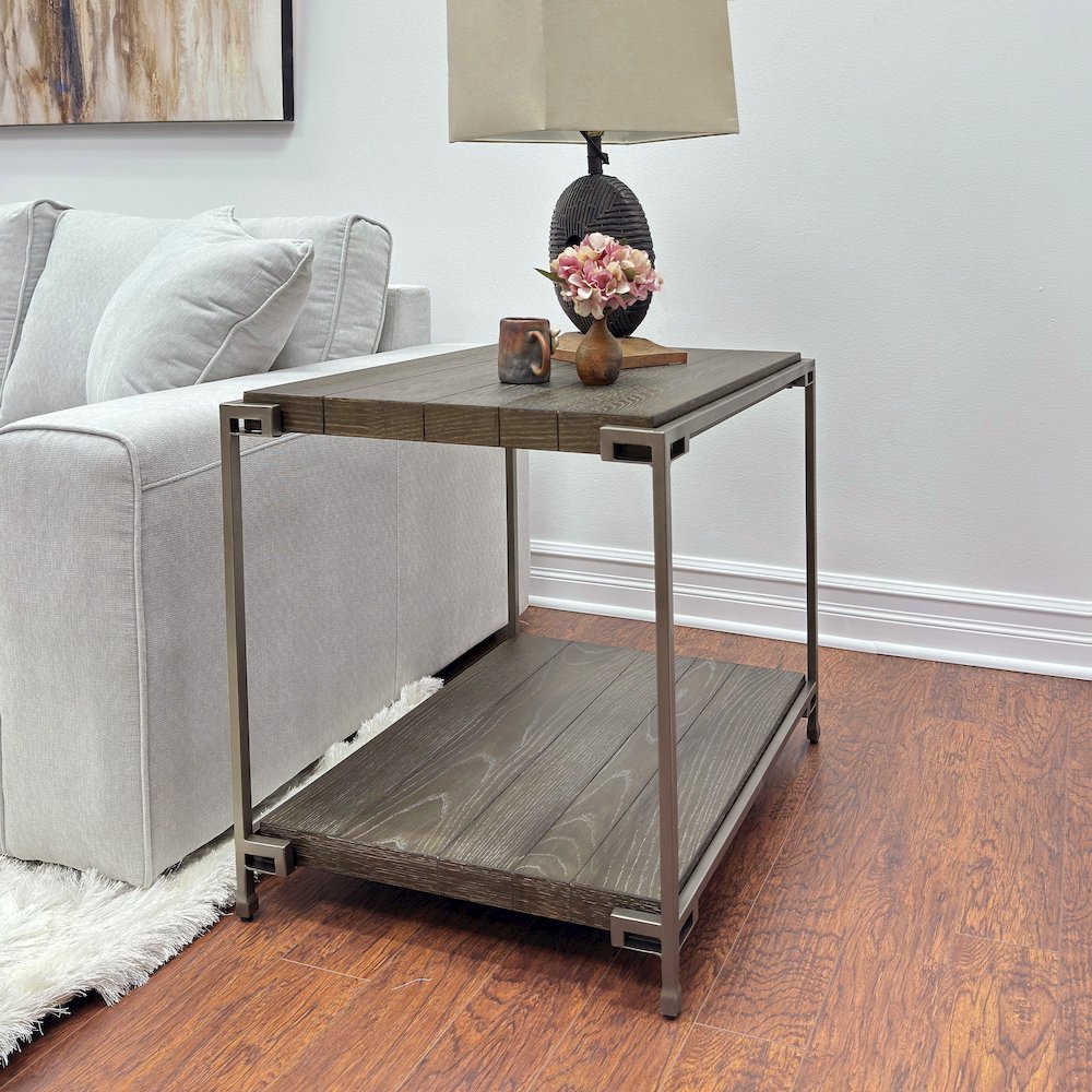 Corbeta 3Pc Wood Living Room Coffee Table and 2 End Tables Set, Aged Graphite. Picture 3