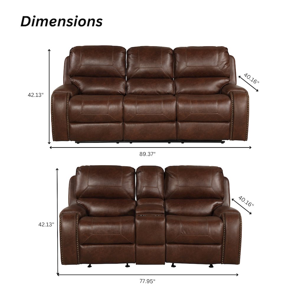 Achern Leather Manual Reclining Sofa and Loveseat, Storage Console and USB Port. Picture 14
