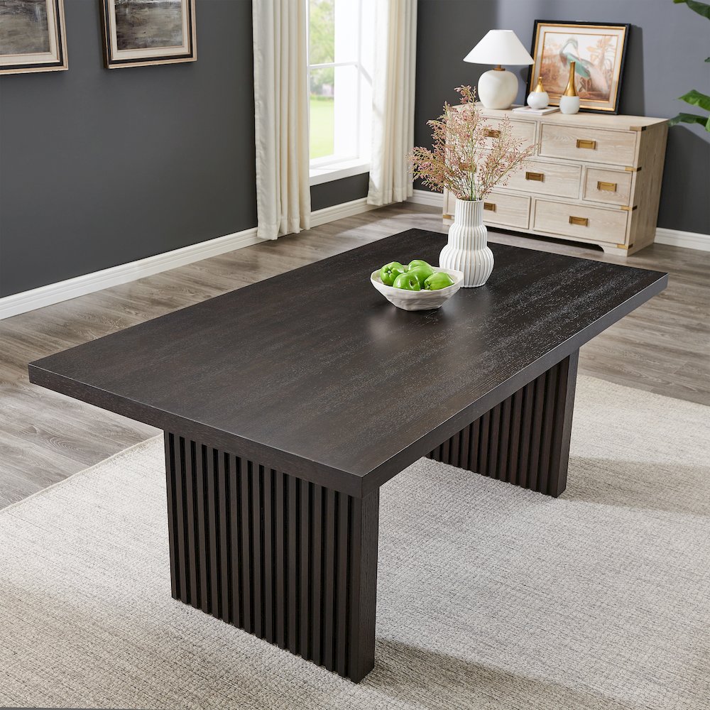 Madison Contemporary Dining Table, Slat-Fluted Base, Espresso. Picture 6