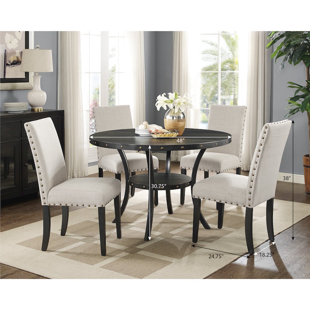 Biony Espresso Wood Dining Set with Tan Fabric Nailhead Chairs, 5-Pc. Picture 8