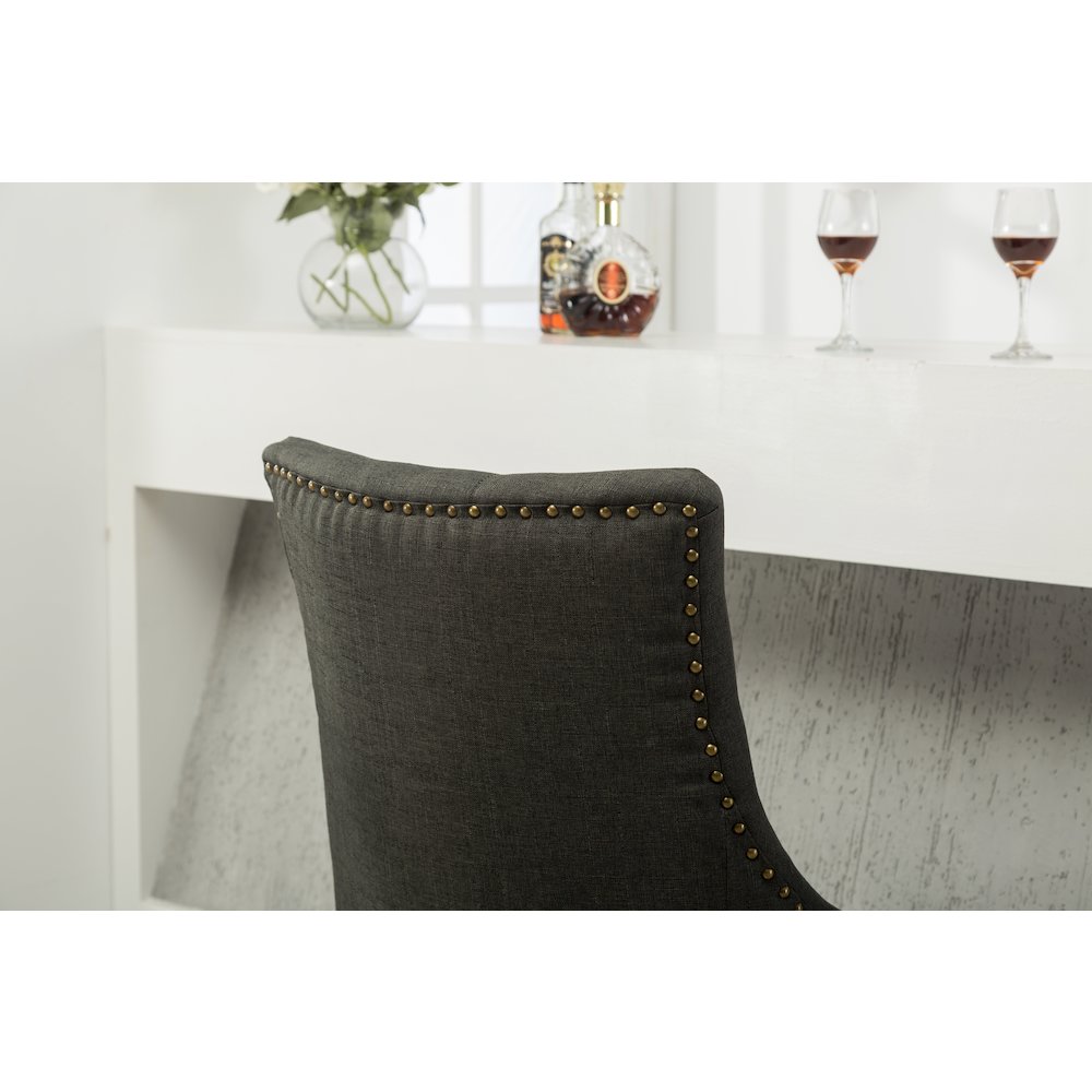 Luna Charcoal Button Tufted Solid Wood Wingback Chairs with Nail Heads Set of 2. Picture 9