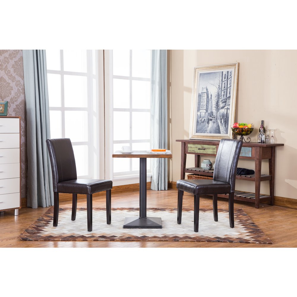 Urban Style Solid Wood Leatherette Padded Parson Chair, Brown, Set of 2. Picture 4