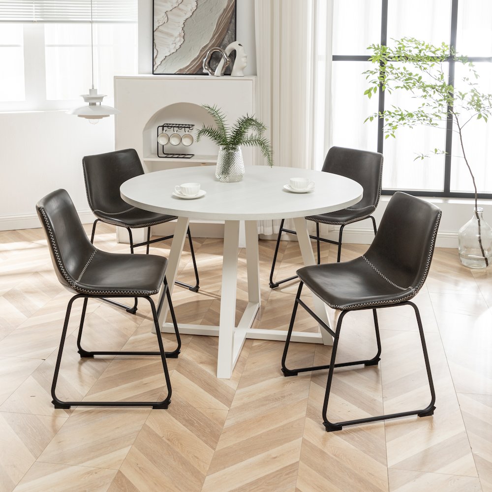 Varna 5-Pc Round Dining Set, Trestle Dining Table with 4 Chairs, Antique Gray. Picture 3