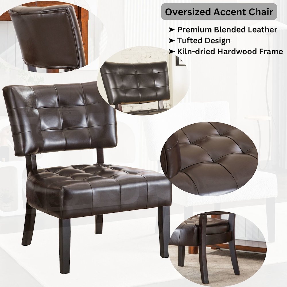Movile Blended Leather Tufted Accent Chair with Oversized Seating, Brown. Picture 3
