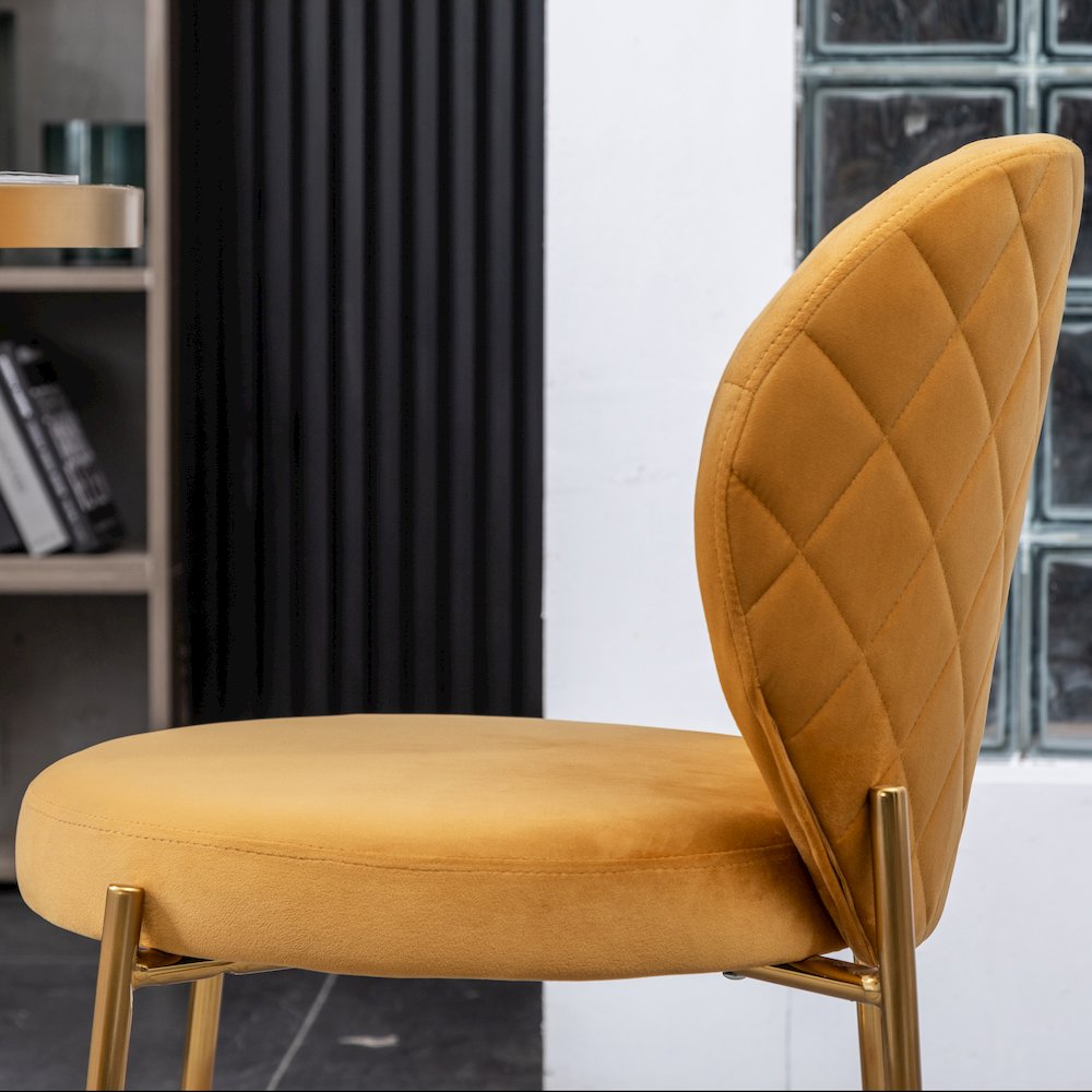 Amoa Contemporary Velvet Upholstery Dining Chair, Yellow, Set of 2. Picture 8