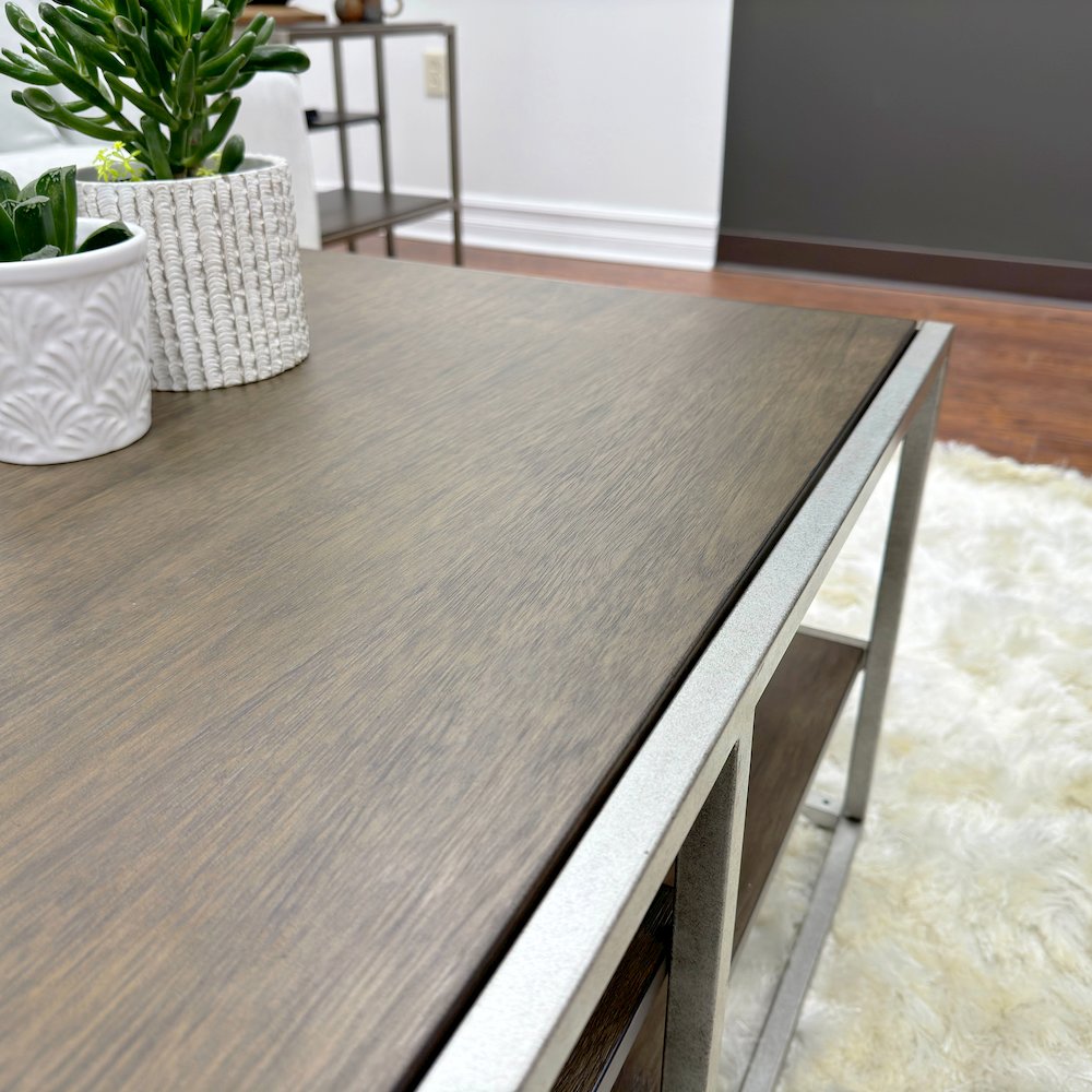 Padena Metal Frame Wood Living Room Coffee Table with Shelf. Picture 5