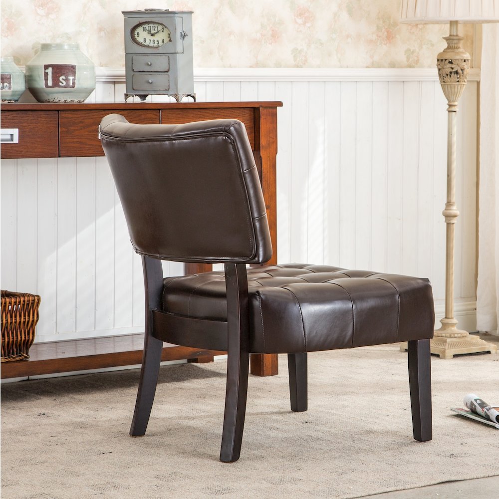 Movile Blended Leather Tufted Accent Chair with Oversized Seating, Brown. Picture 6