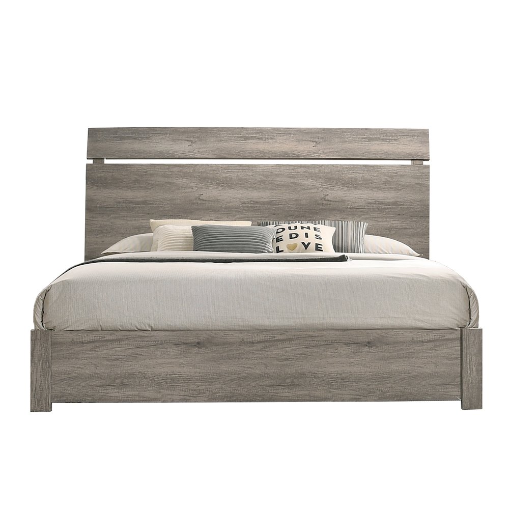 Floren Contemporary Weathered Gray Wood Panel Bed, King. Picture 1