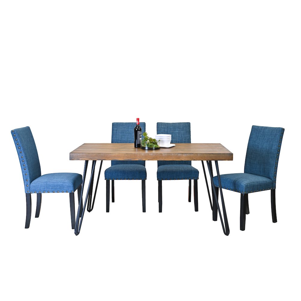 Amisos 5-Pc Dining Set, Hairpin Dining Table with 4 Chairs, Blue. Picture 1