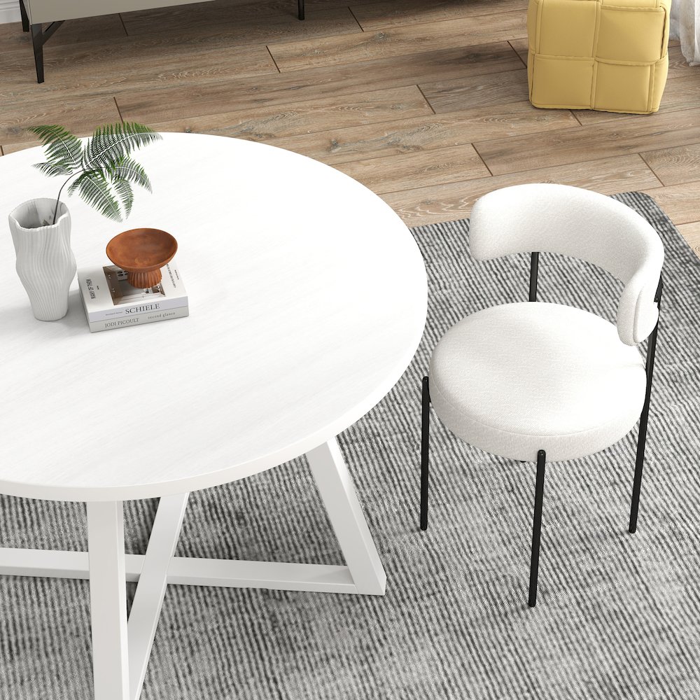 Durban 3-Pc Round Dining Set, Trestle Dining Table with 2 Boucle Chairs. Picture 6