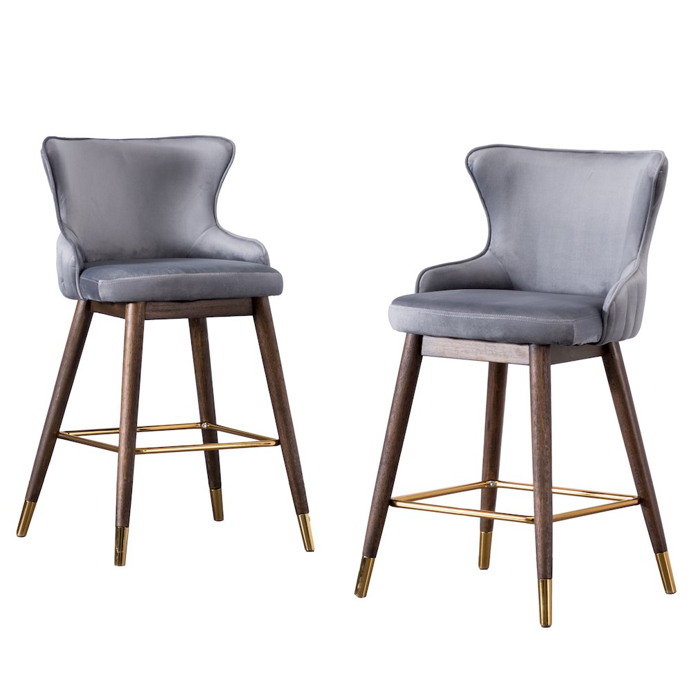 Leland Fabric Upholstered Counter Height Wingback Stools, Set of 2, Gray. Picture 16