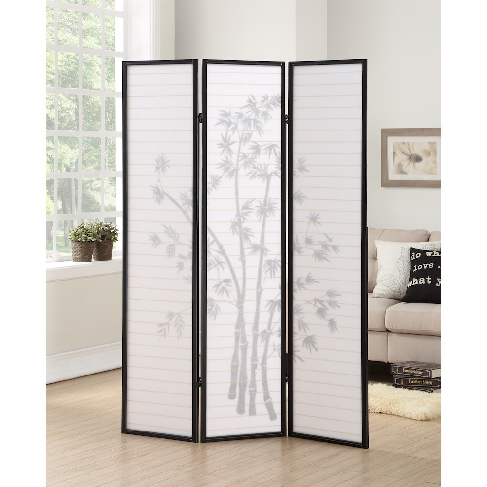 Bamm Bamboo Print 4-Panel Black Framed Room Screen/Divider. Picture 3