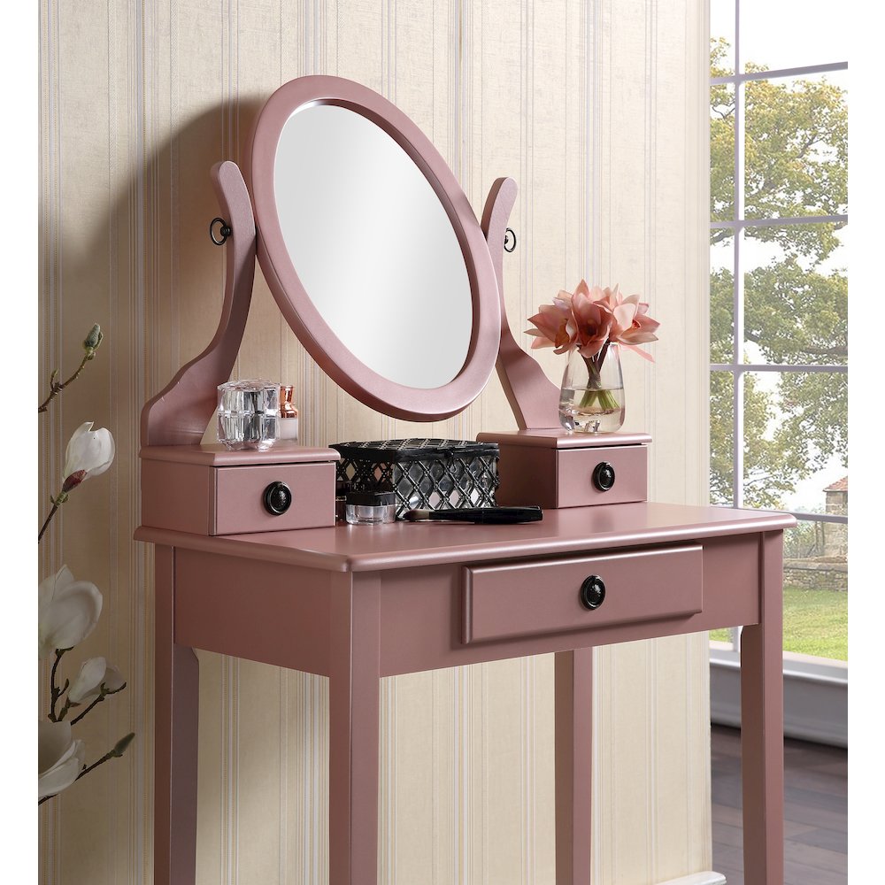 Moniys Wood Makeup Vanity Table and Stool Set, Rose Gold Finish. Picture 4