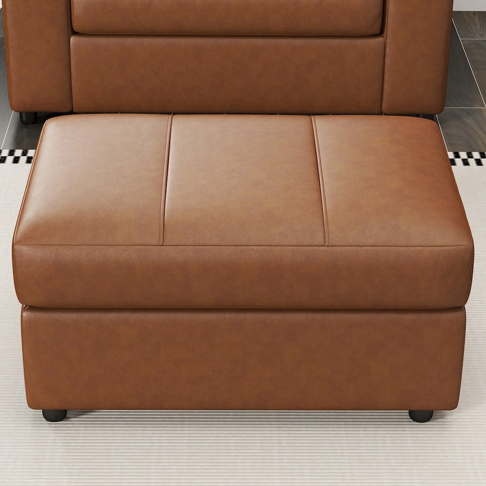 Sakan Leather 4-Pc Living Room Set, Sofa Loveseat, Chair and Ottoman, Caramel. Picture 10