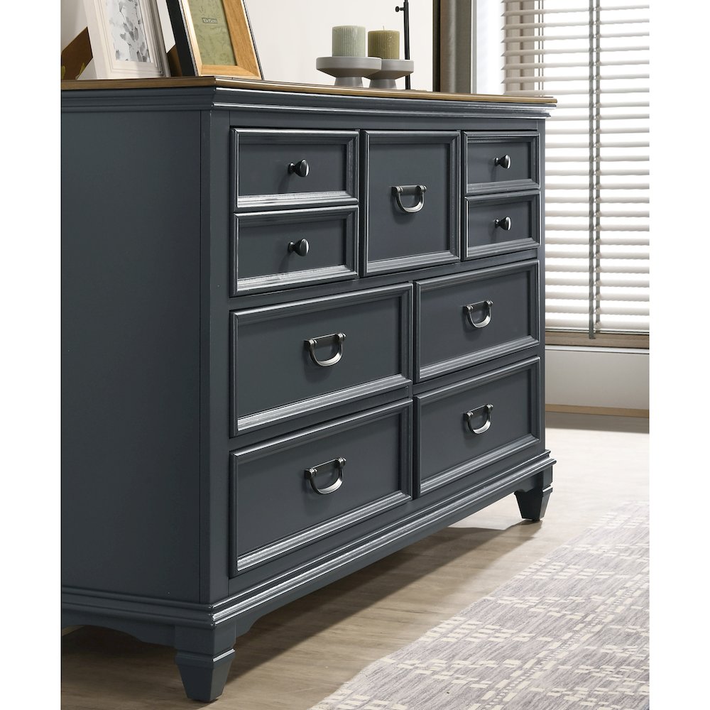 Clelane Wood 7-Drawer Dresser with Mirror, Slate Blue. Picture 4