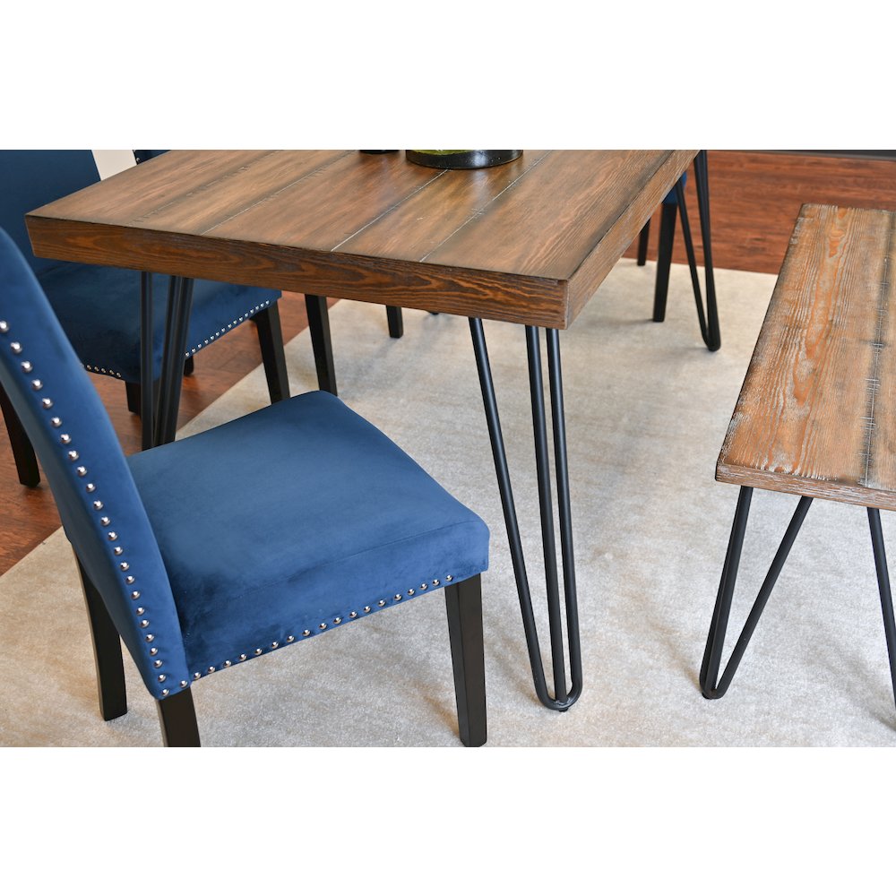 Ashzo 6-Pc Dining Set, Hairpin Dining Table with 4 Chairs and Bench, Blue. Picture 5