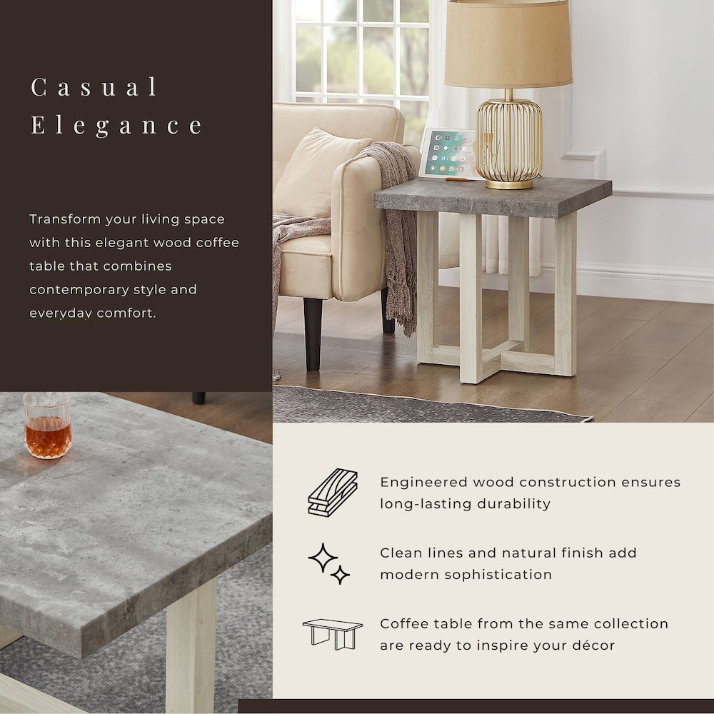 Luno Contemporary End Table, Weathered Gray and Beige. Picture 4