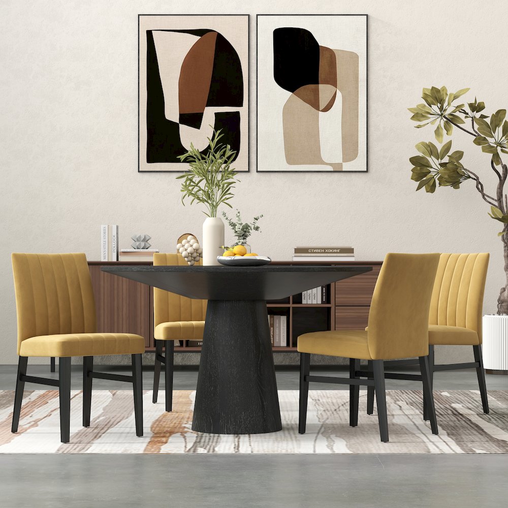 Butler 5-PC Round Dining Set, Pedestal Dining Table with 4 Side Chairs, Yellow. Picture 5