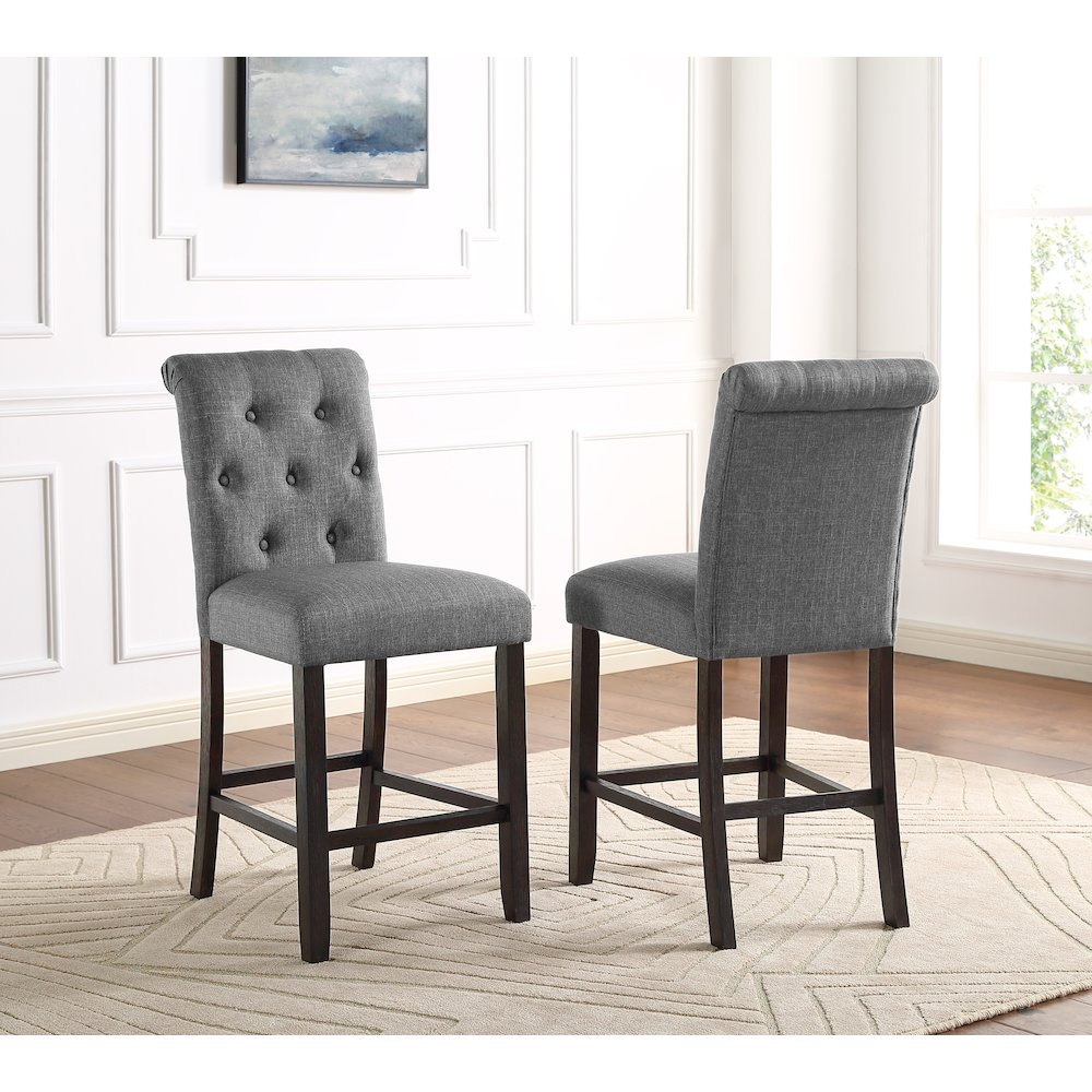 Leviton Solid Wood Tufted Asons Counter Height Stool, Set of 2, Gray. Picture 2
