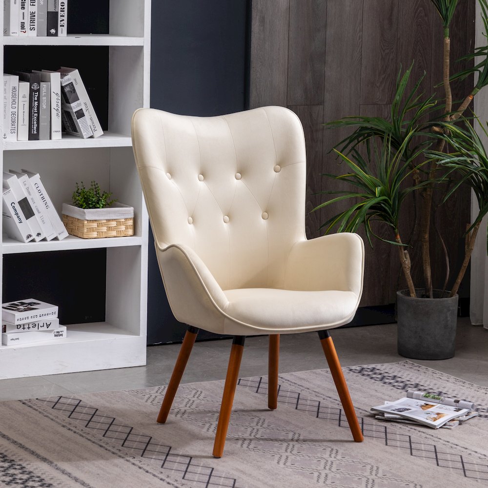 Doarnin Contemporary Silky Velvet Tufted Button Back Accent Chair, White. Picture 2