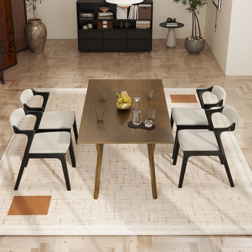 Modern 5-Piece Dining Set, Walnut Finished Dining Table with 4 Black Chairs. Picture 14