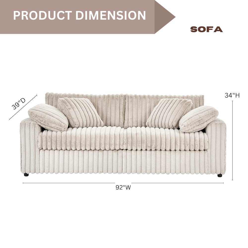 Belvoir 3-Piece Living Room Set, Sofa Cuddle Chaise and Ottoman, Beige Champagne. Picture 14