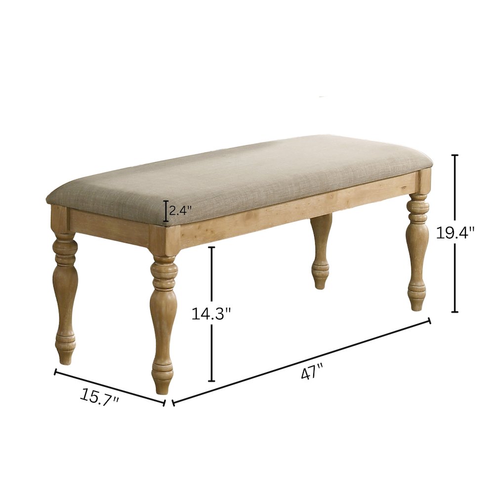 Verta Solid Wood Upholstered Dining Bench, Light Oak Finish. Picture 5