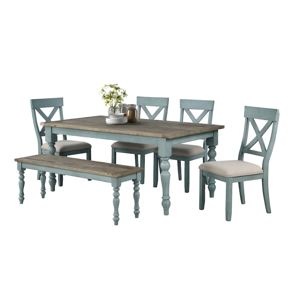 Prato 6-Piece Dining Table Set with Cross Back Chairs and Dining Bench. Picture 1