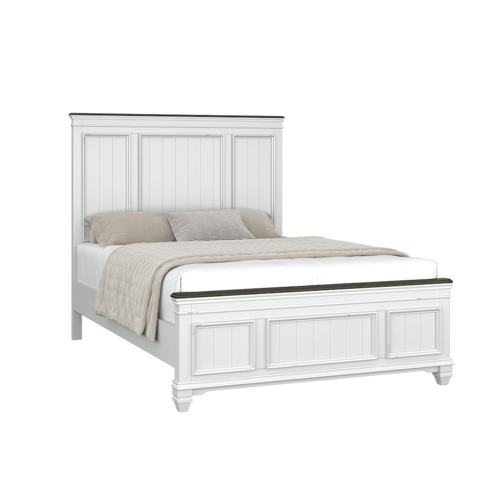 Clelane Shiplap Wood Panel Bed, Queen, Weathered White and Gray. Picture 1