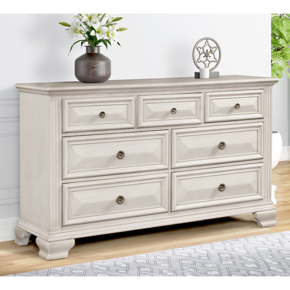 Renova Distressed Parchment 7-Drawer Dresser. Picture 2