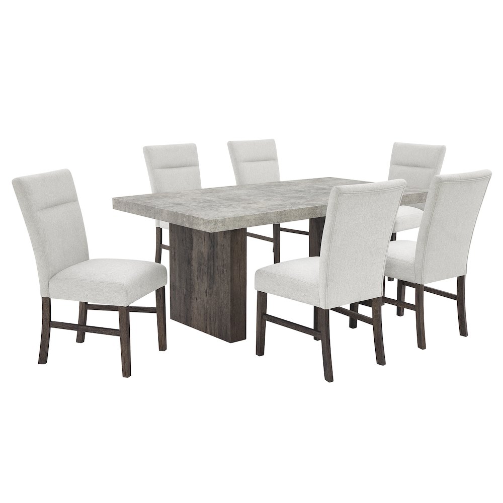 Sorlen Modern 7-Piece Dining Set, 3D Faux Concrete Table with 6 Chairs. Picture 1