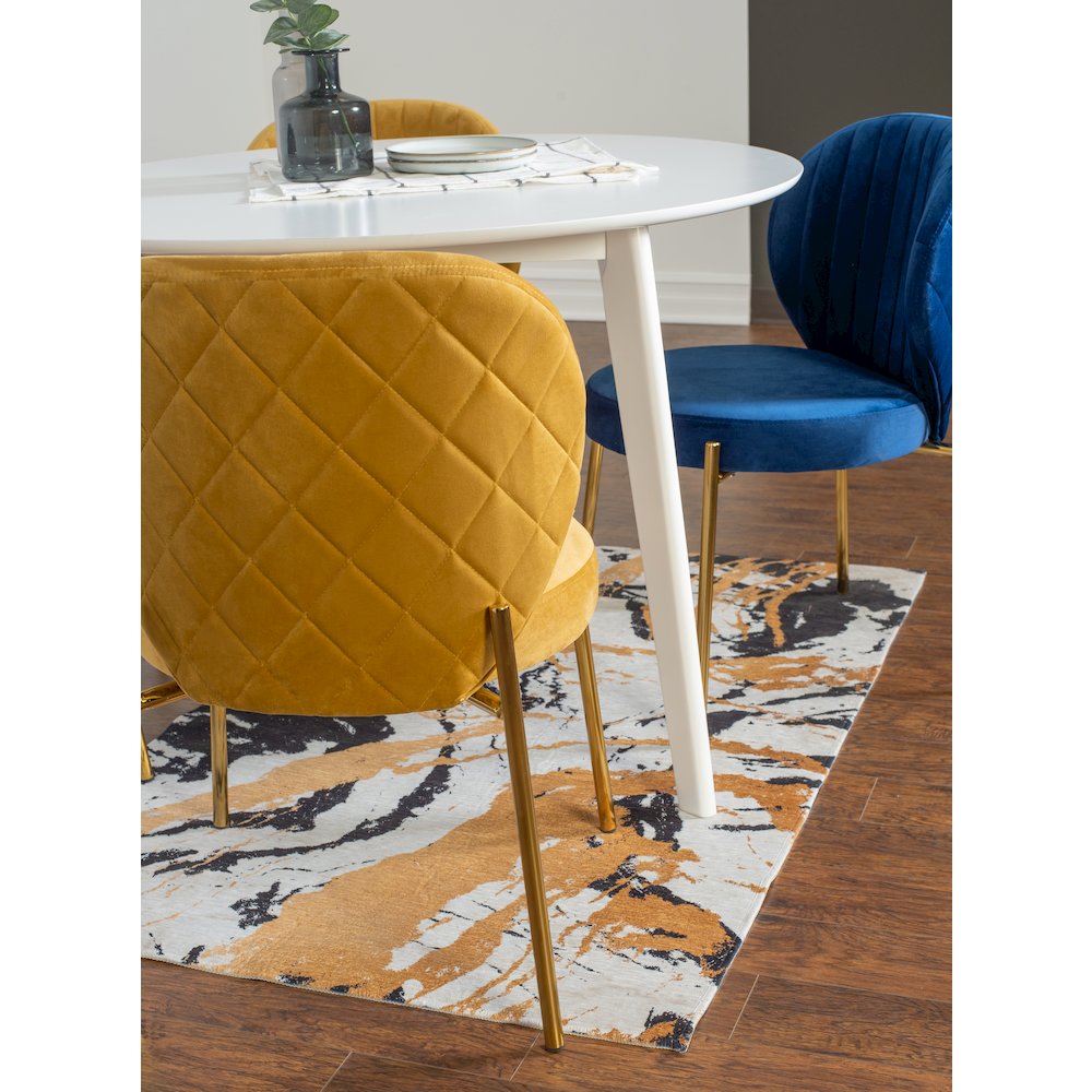 Amoa 5-Pc Dining Set, White Round Dining Table and 4 Chairs, Blue and Yellow. Picture 4