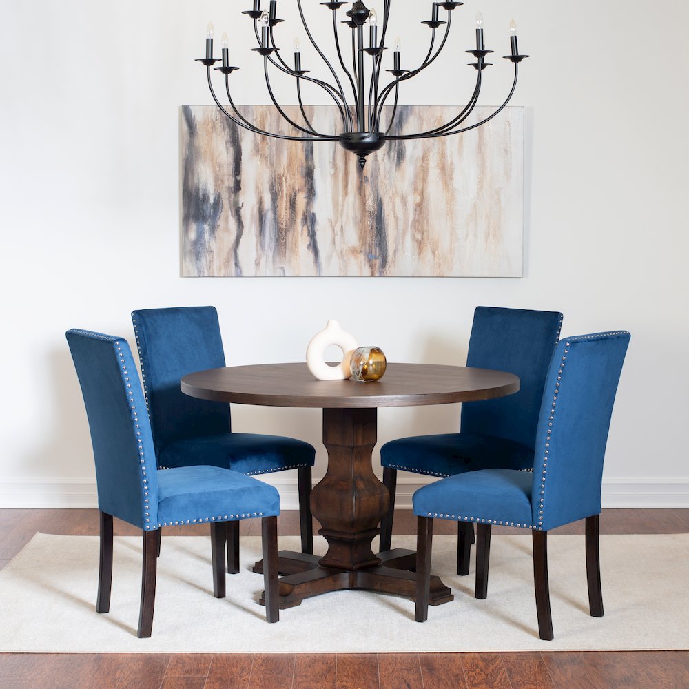 Fordsville 5-Pc Dining Set, Pedestal Round Table with 4 Stylish Chairs, Blue. Picture 2