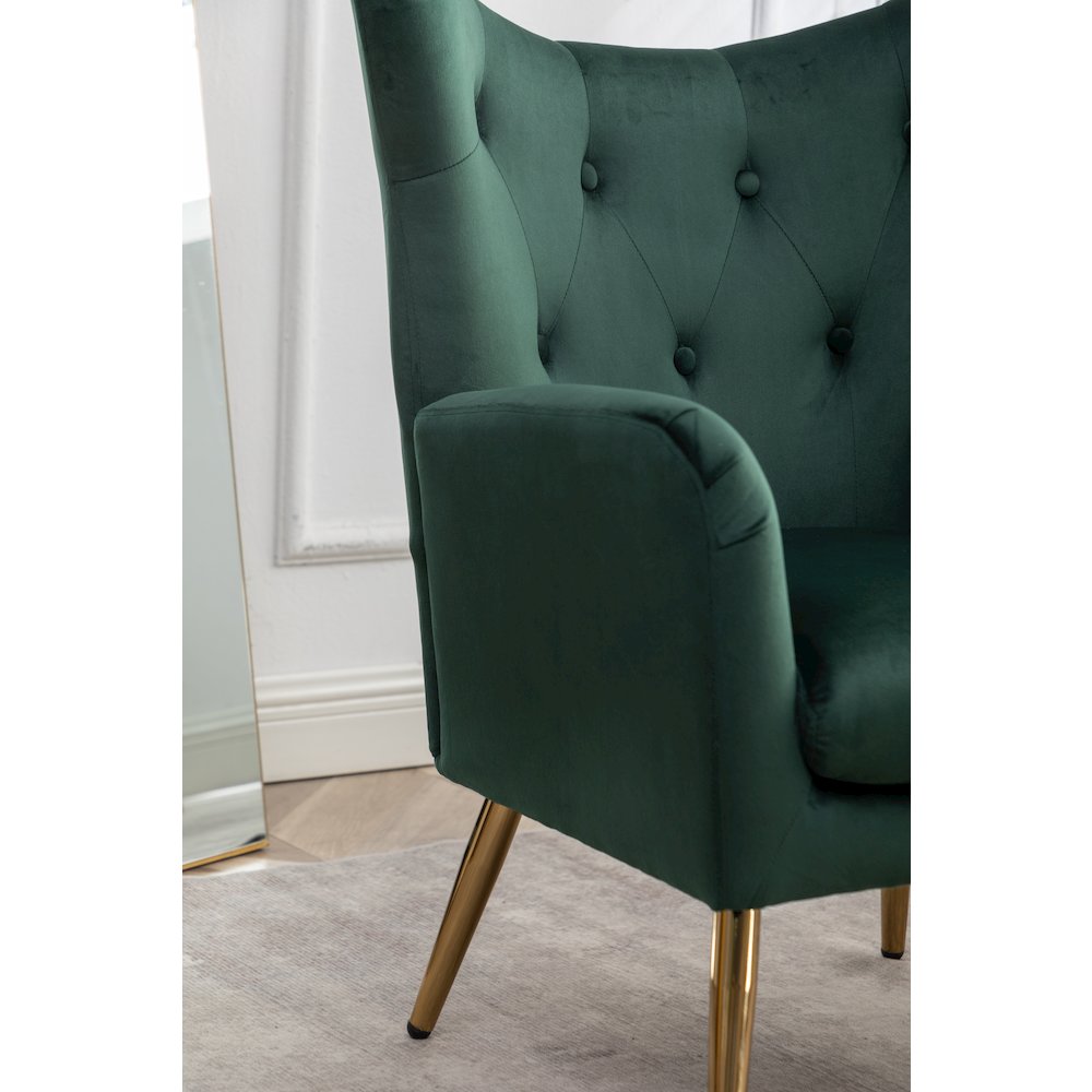 Sovarol Velvet Button-Tufted Wing Back Accent Chair, Green. Picture 12