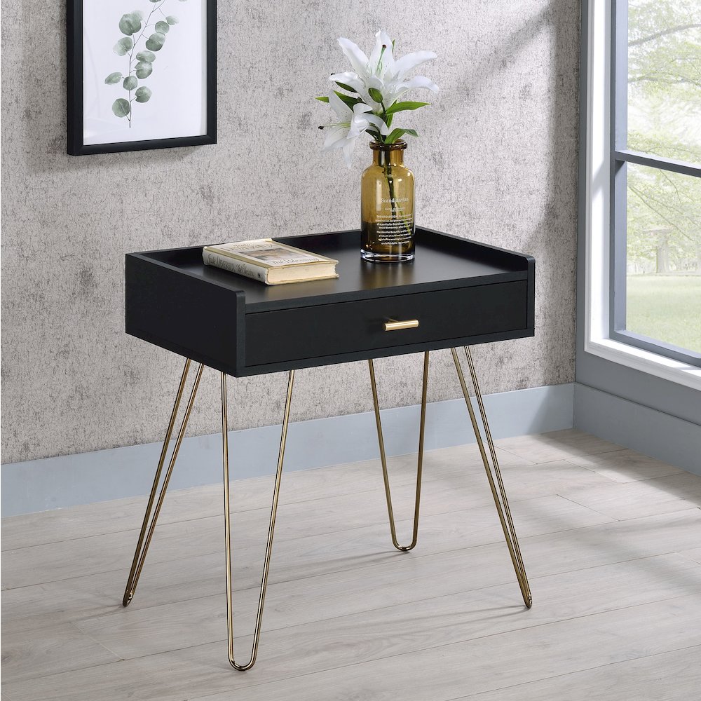 Hailey Black and Gold Wood Storage End Table. Picture 2