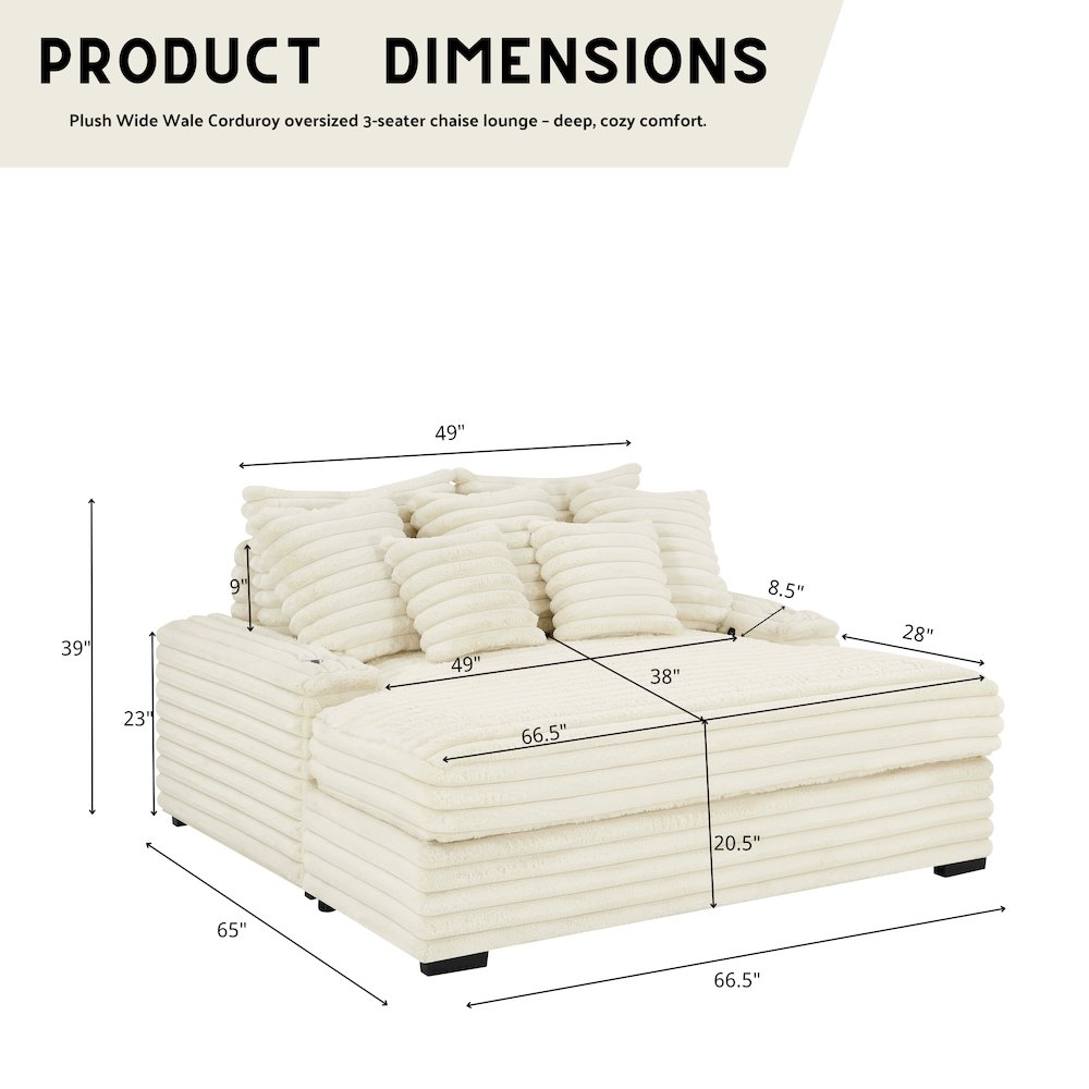 Gaviella Wide Wale Corduroy Oversized Multi-Functional Chaise Lounge, White. Picture 14
