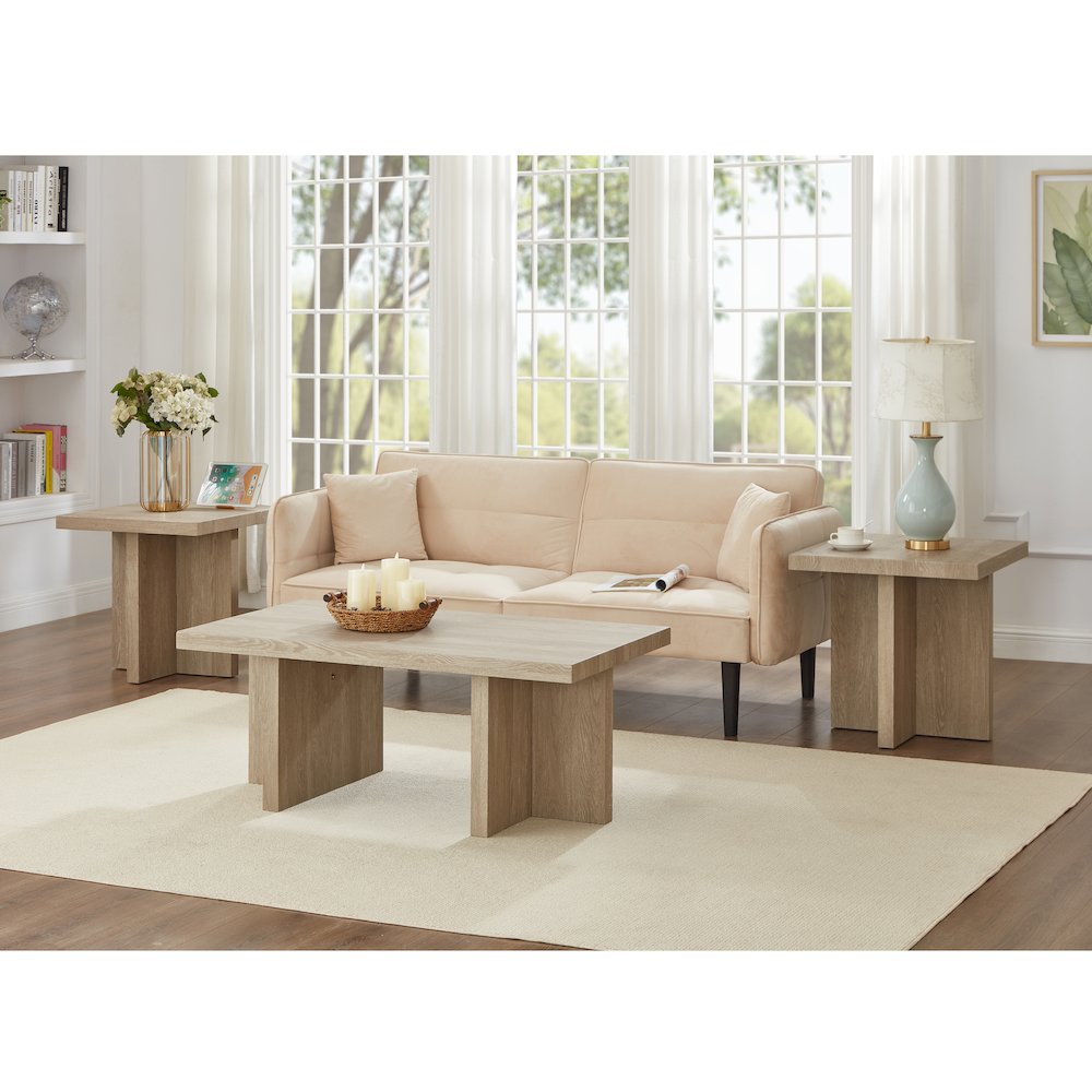 Mchome 3-Piece Coffee Table Set, Coffee Table and Two End Tables, Oak Finish. Picture 2