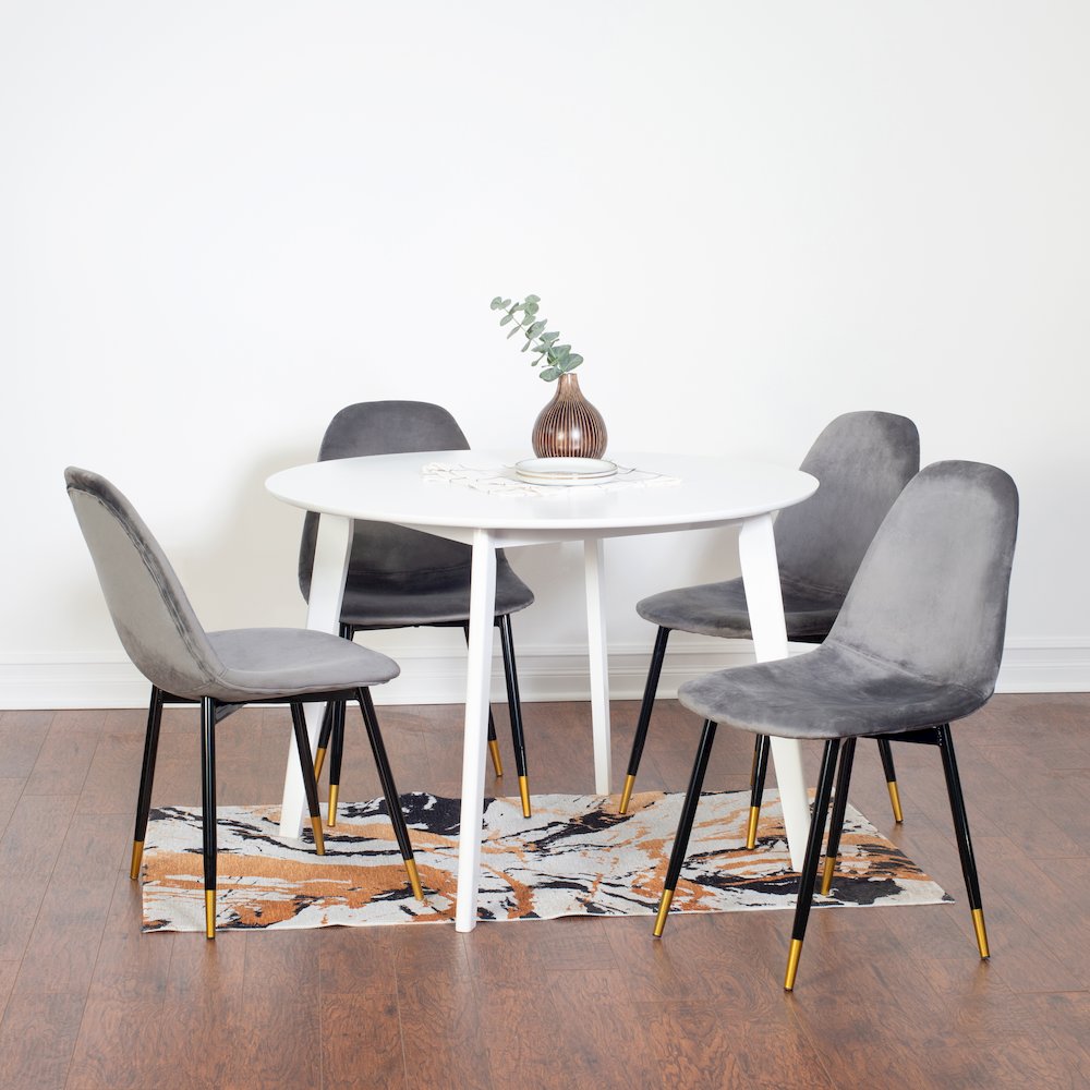 Lassan Contemporary 5-Pc Dining Set, White Round Dining Table and 4 Chairs, Gray. Picture 1