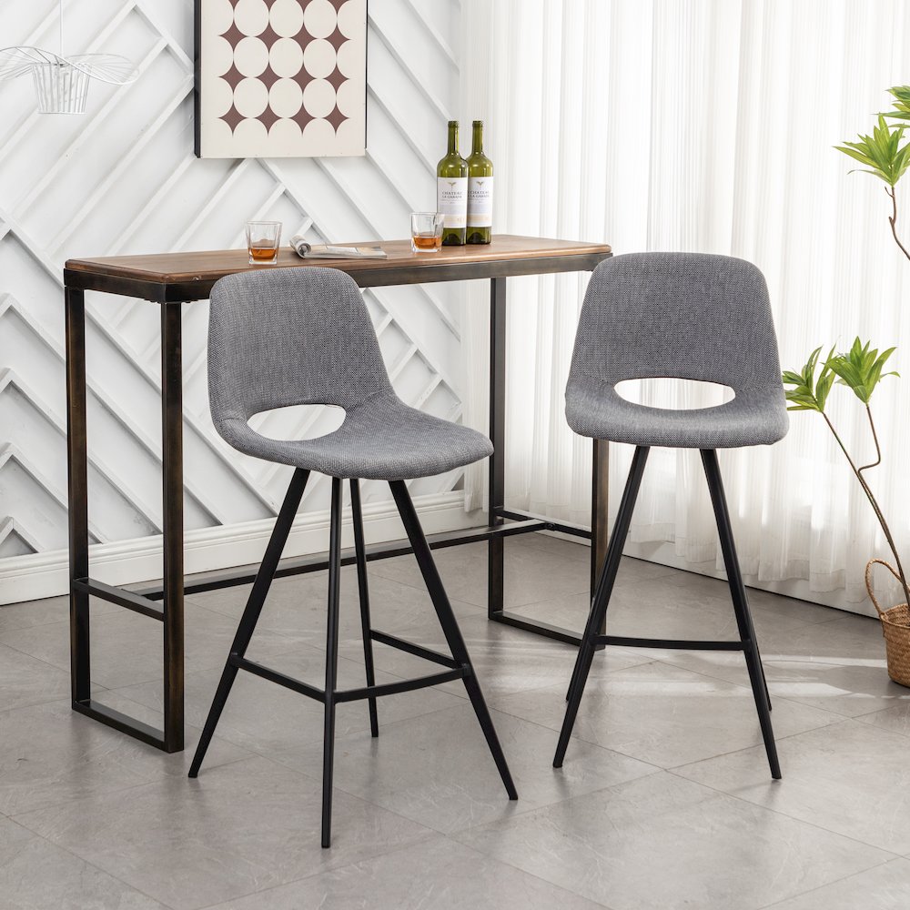 Porth Fabric Kitchen 28.25" Barstools, Set of 2, Gray. Picture 2
