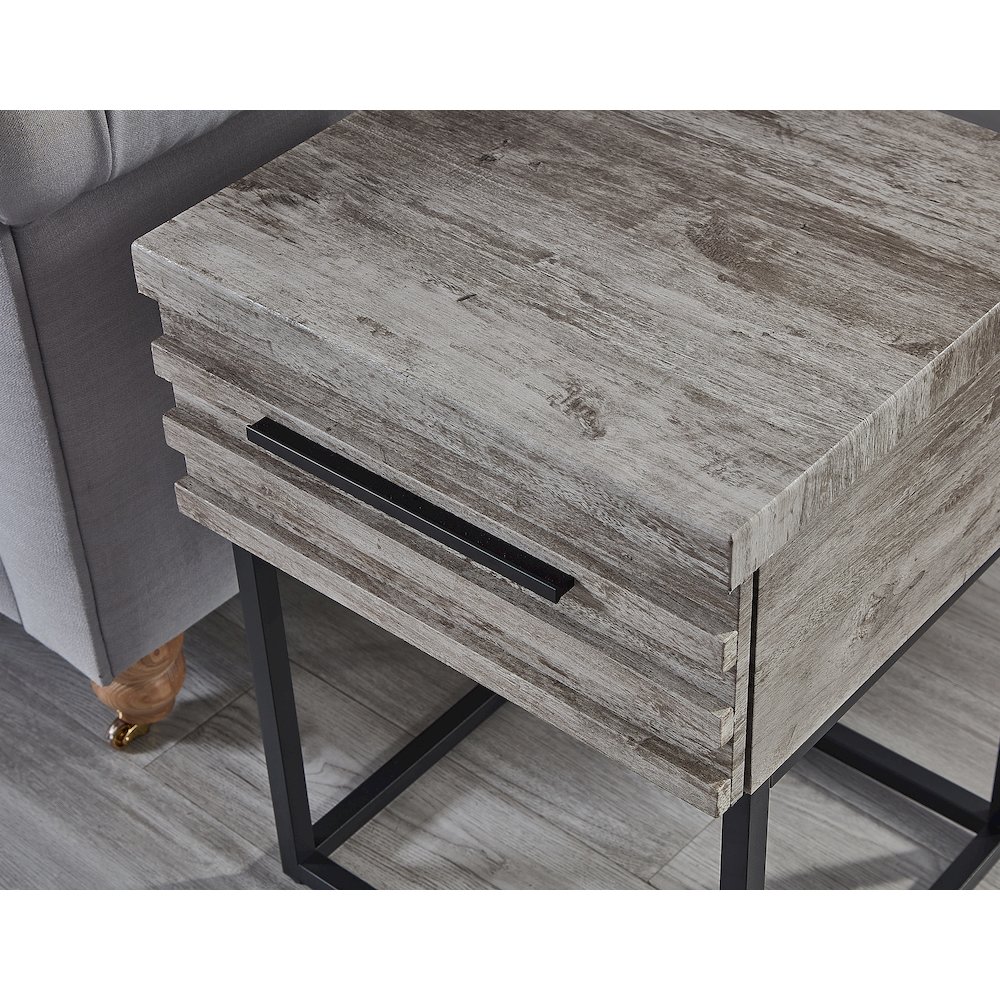 3-Piece Upholstered Bedroom Set, Tufted Wingback Bed, 2Gray Nightstands, Queen. Picture 8