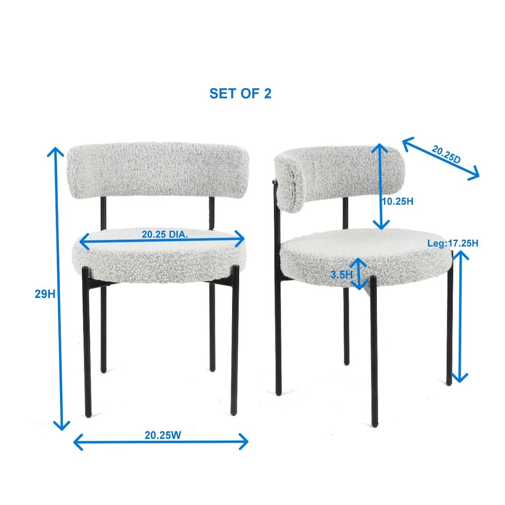 Burbank Modern Round Boucle Dining Chairs, Set of 2, Black White. Picture 12