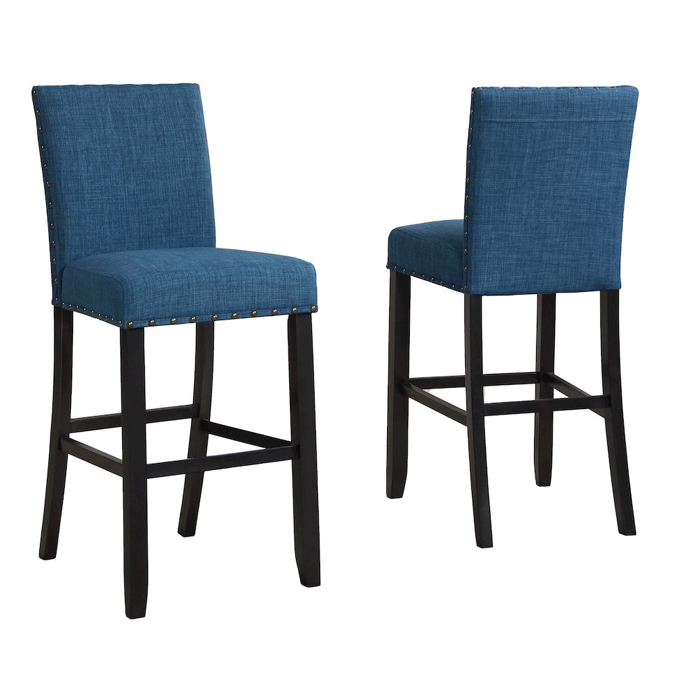 Biony Blue Fabric Bar Stools with Nailhead Trim, Set of 2. Picture 6