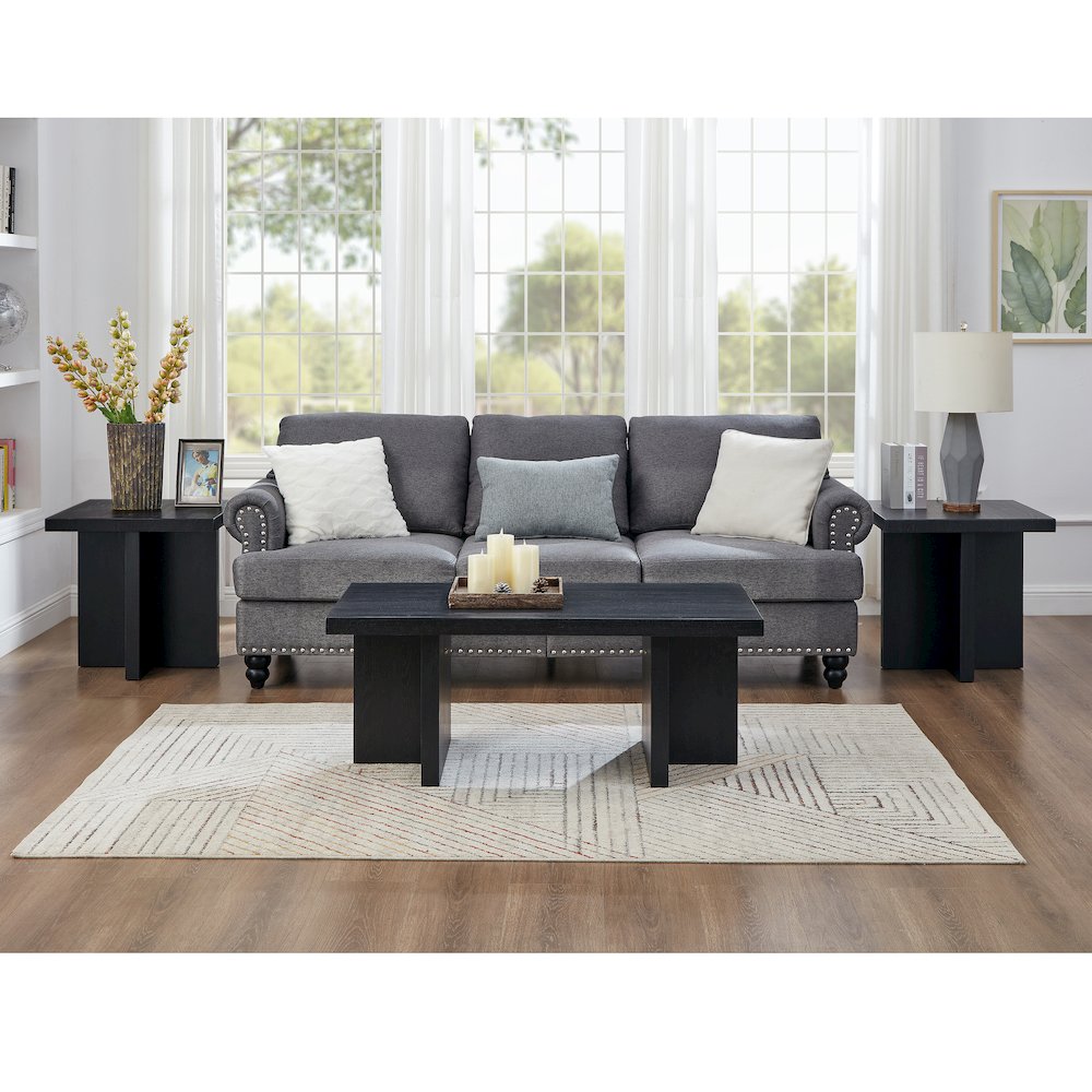 Mchome 3-Piece Coffee Table Set, Coffee Table and Two End Tables, Black Finish. Picture 3