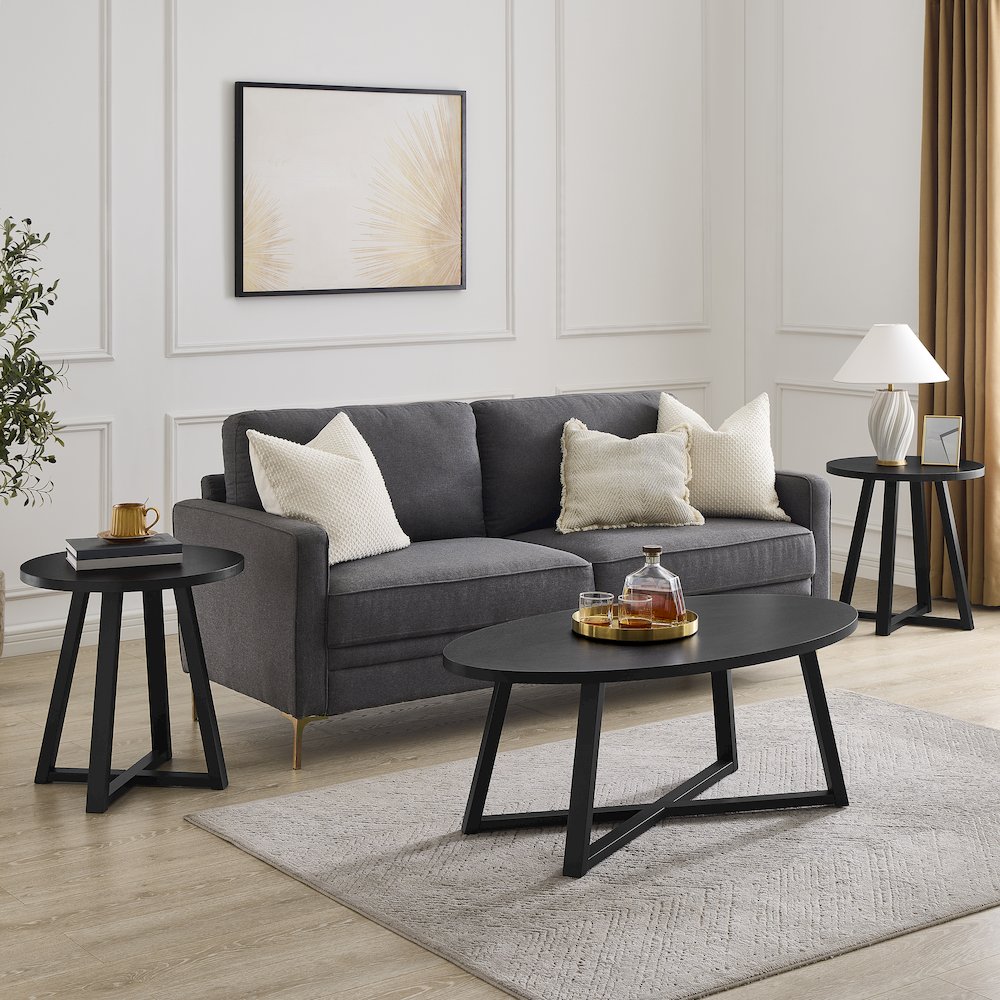 Modern Harmony 3-Piece Wood Oval Coffee Table Set. Picture 6