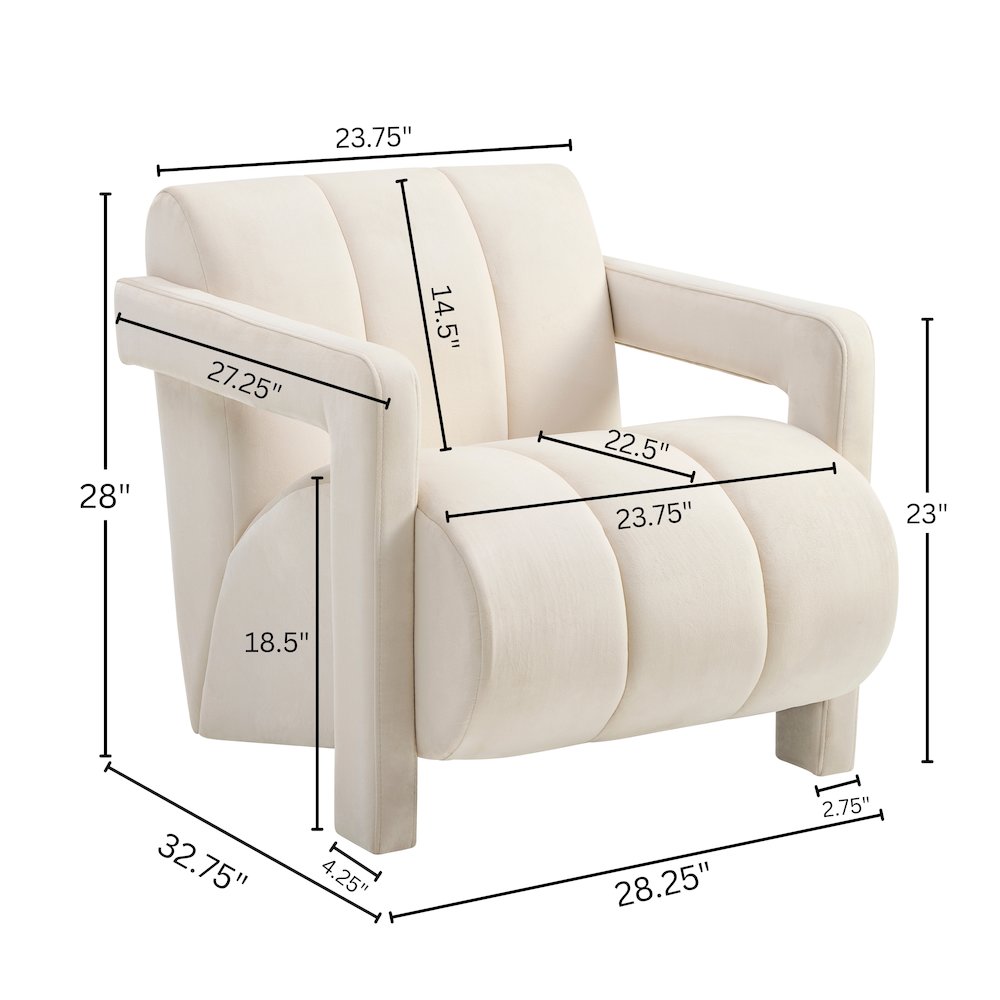 Velmor Contemporary Velvet Accent Armchair, Ivory. Picture 10