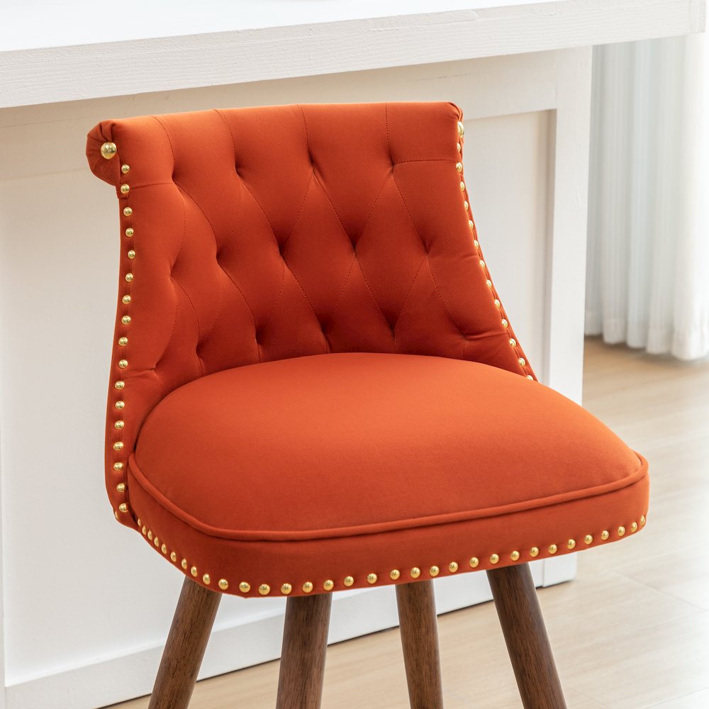 Elvara Set of 2 Button-Tufted Counter Stools with Nailhead Trim - Orange. Picture 8
