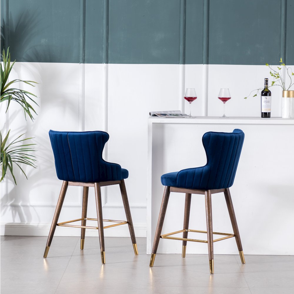 Leland Fabric Upholstered Counter Height Wingback Stools, Set of 2, Blue. Picture 6