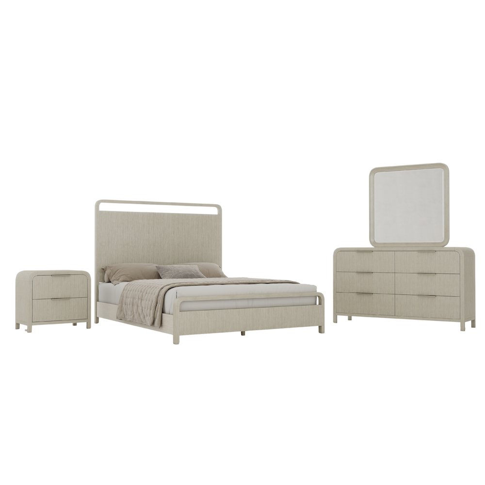 Tavari 4-PC Queen Bedroom Set with Bed, Dresser, Mirror, Nightstand, Light Gray. Picture 1