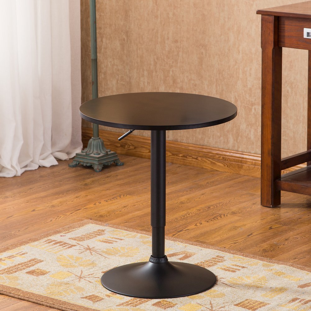 Belham Black Round Top Adjustable Height with Black Leg And Base Metal Bar Table. Picture 4